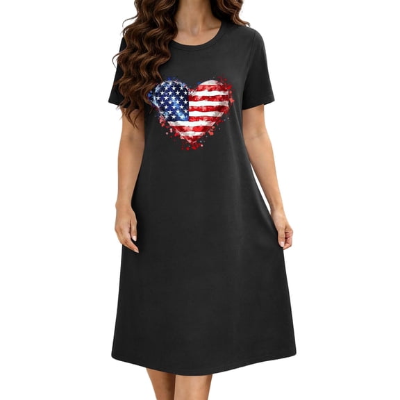 LYEAA Sleepwear for Women Plus Size Soft Short Sleeve Nightgowns Crewneck Night Shirts Comfy Home Dress