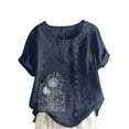 thumbnail image 2 of Xuyuer Women's Casual Linen Round Neck Printed Short Sleeve Button Blouse, Breathable Summer Top for Vacation Wear, Market Days and Relaxed Boho Style, 2 of 5