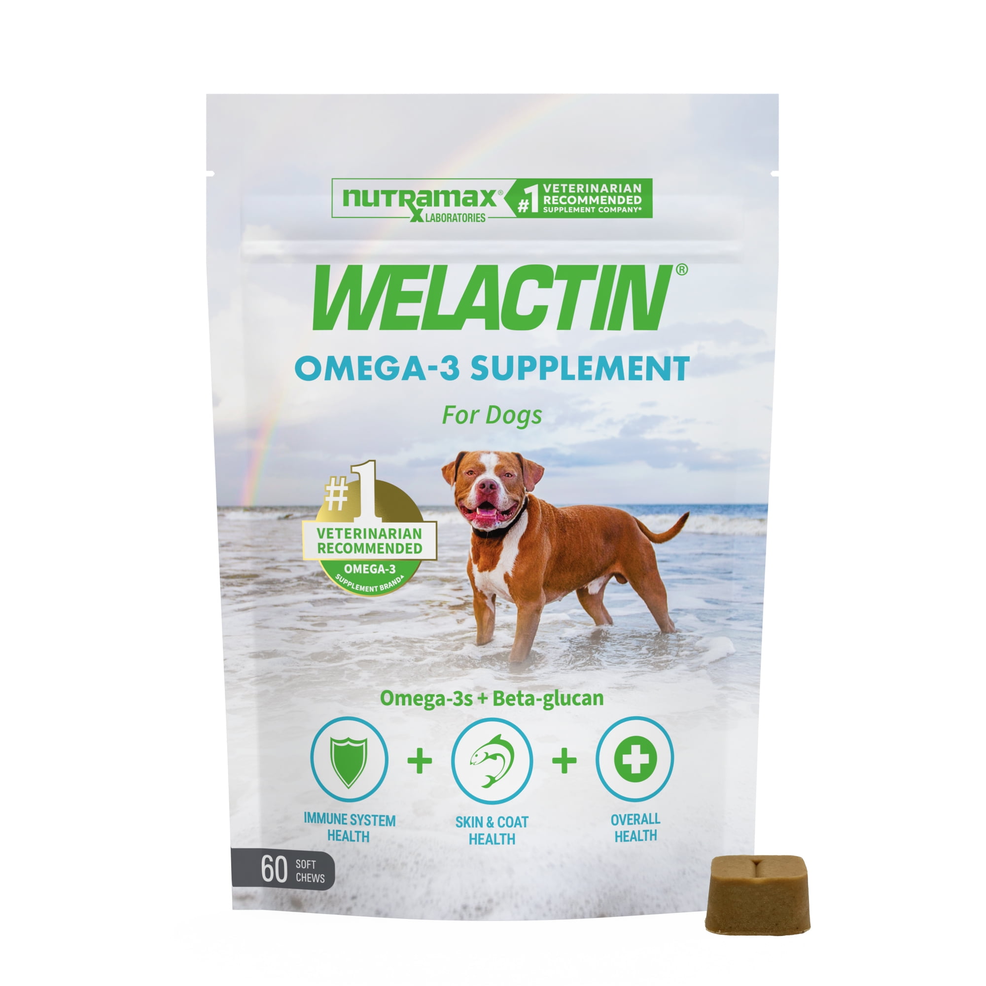 (6 pack) Nutramax Welactin Daily Omega-3 Supplement For Dogs, Skin & Coat Health Plus Overall Health, 60 Soft Chews