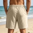 thumbnail image 6 of Mens Bermuda Linen Shorts Knee Length Elastic Waist Drawstring Shorts Casual Wide Leg Summer Shorts with Pockets Khaki M, 6 of 9