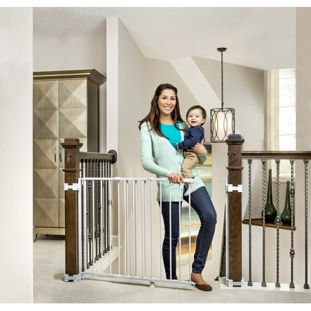 Regalo Extra Tall and Wide 2-in-1 Stairway and Hallway Wall Mounted Baby Gate, Bonus Kit, Includes Banister and Wall Mounting (Best Baby Gate For Banisters)