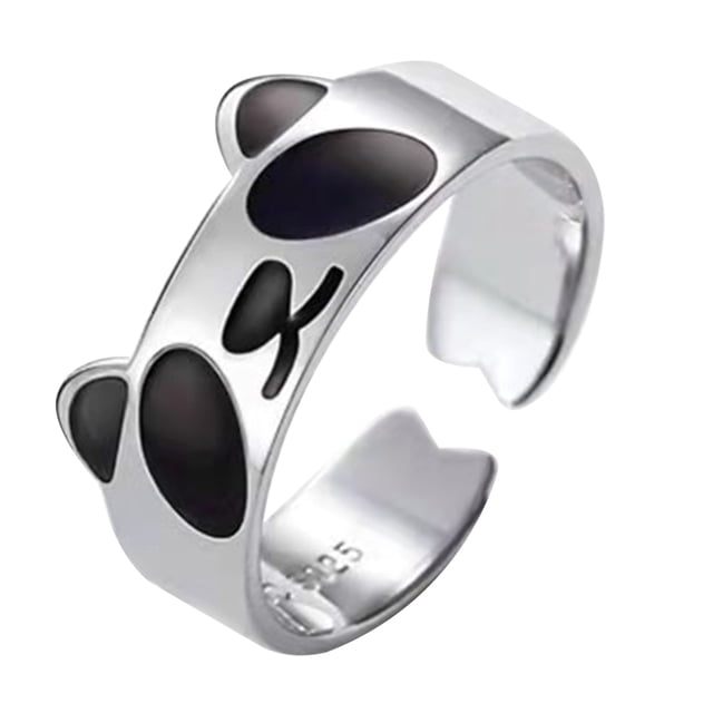 Anillo abierto con forma de panda para mujer, anillo abierto ajustable, anillo personalizado para niña
