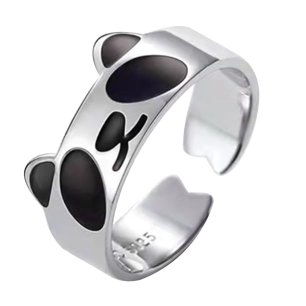 Anillo abierto con forma de panda para mujer, anillo abierto ajustable, anillo personalizado para niña