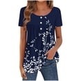 thumbnail image 2 of Avrnliq Womens Casual Floral Print Short Sleeve Tunic Top Henley Neck Empire Waist Flowy A Line Curved Hem Soft Stretch Navy Blouse,Size 2XL, 2 of 5