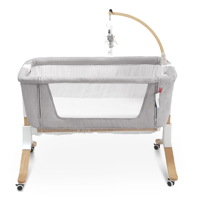 Multifunctional Baby Bedside Bassinet Sleeper Easy Folding Portable Crib with Solid Wood Legs