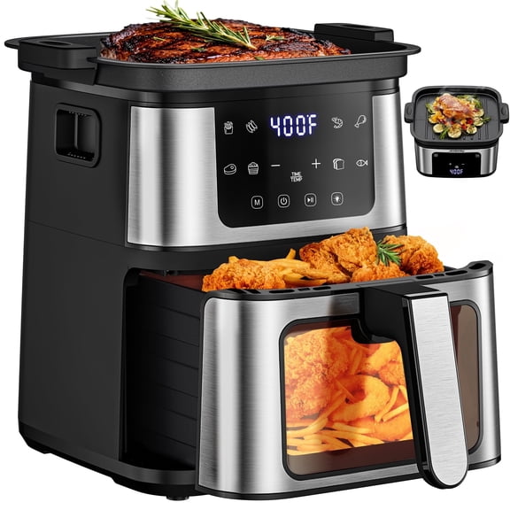 7.5Qt Multifunction Air Fryer w/ Digital LED Touch Screen, Steak Searing, 8 Preset Cookings,  95% Less Oil, Nonstick Dishwasher-Safe Basket, Includes 100 Liners