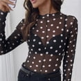 thumbnail image 5 of GZWYHT Women's Sheer Mesh Tops Polka Dot Print Long Sleeve Shirts Blouses Slim Fit T Shirts See Through Blouse Black L, 5 of 7