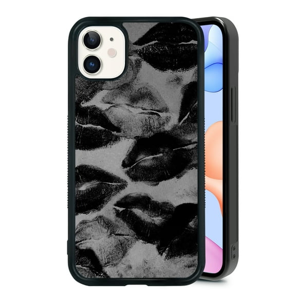 Fashion Lips for iPhone XR 7 8 SE 11 12 13 Mini 13 14 15 16 Pro Max Case, Cute Aesthetic Preppy Art Shock-Absorbent Protective,Black