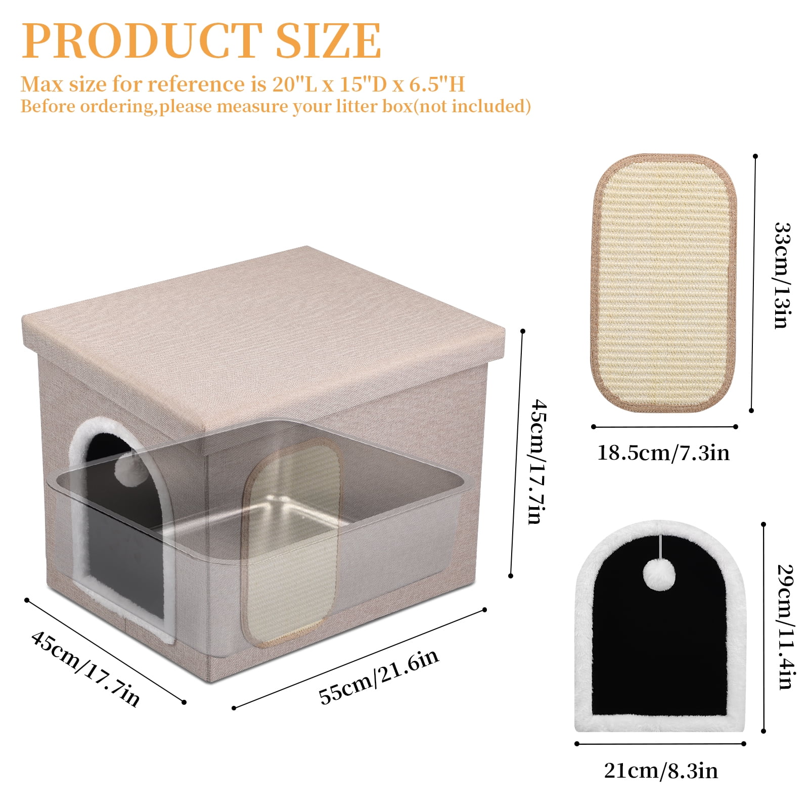 Cat Litter Box Enclosure Furniture, Foldable Hidden Litter Box with Mesh Storage Bag, Litter Box Furniture with Waterproof Inside, Easy Clean