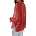 thumbnail image 5 of Red Womens Fall Tops Womens Oversized Crewneck Solid Color Sweatshirt Side Slit Long Sleeve Pullover Slouchy Fit Tops Sweaters for Women, 5 of 6