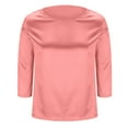 thumbnail image 3 of yillto 3/4 Sleeve Tops for Womens Satin Casual Dressy Round Neck Silky T Shirt Business Blouse S-XXL, 3 of 7