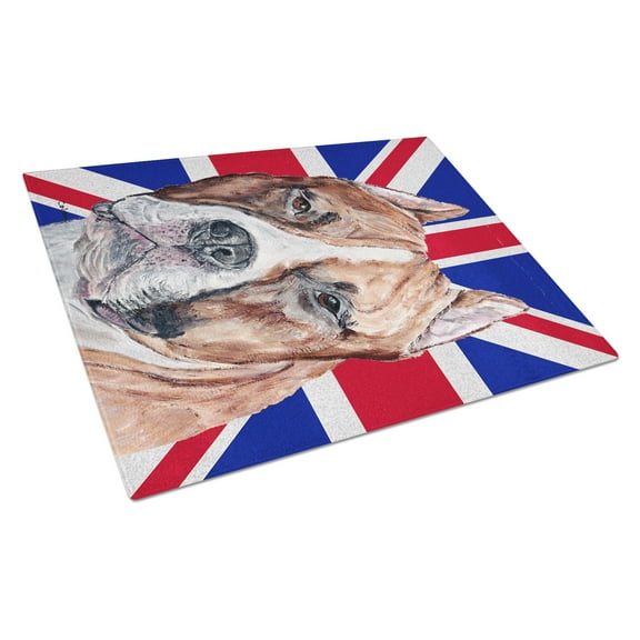 Caroline's Treasures Staffordshire Bull Terrier Staffie with English Union Jack British Flag Glass Cutting Board Large Size