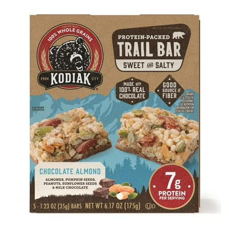 Kodiak Protein-Packed Chocolate Almond Trail Bars, 1.23 oz, 5 Count Cardboard Box