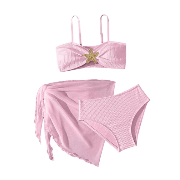 Edvintorg Girls Bathing Suit 3 Piece Swimsuit Adjustable Straps Swim Bikini Top with Bottom Cover Up Skirt Teen Clothes Size 7-16