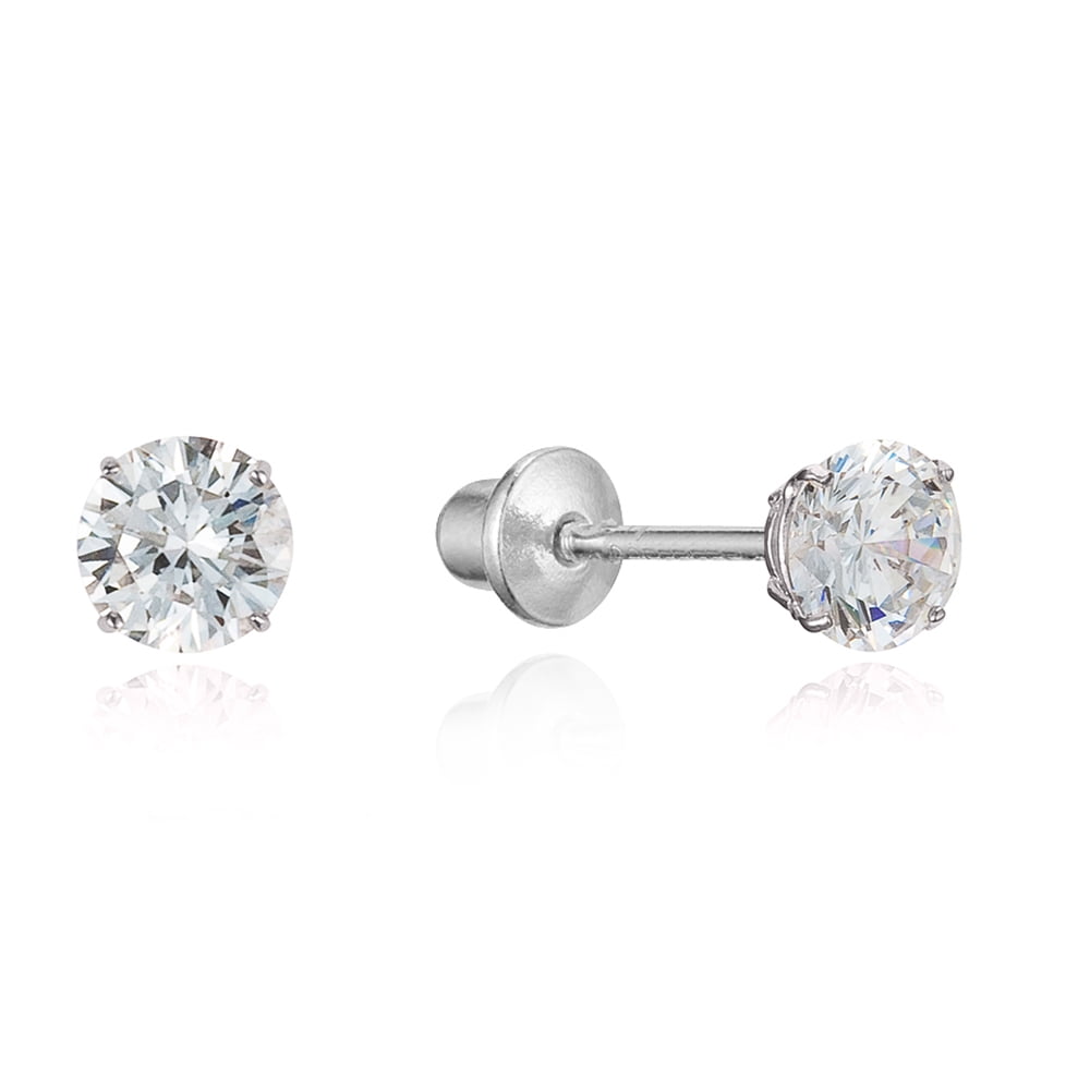 Lovearing Sterling Silver Rhodium Plated 4mm Cubic Zirconia Stud