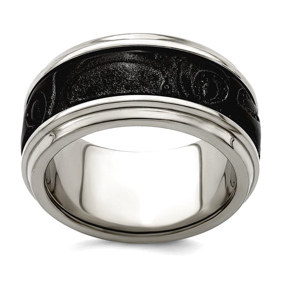 11.00mm Titanium and Black Titanium Inlay Polished Fancy Design Ring Size 9.5 Ring for Women