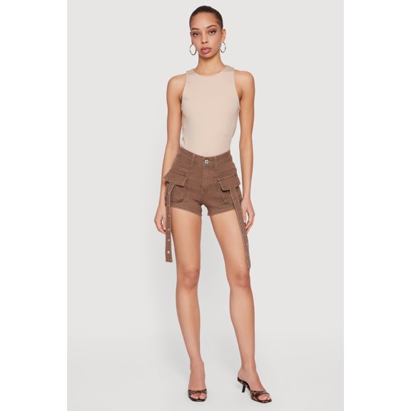 Women's VIP Denim Grommet Strap Detail Cargo Shorts