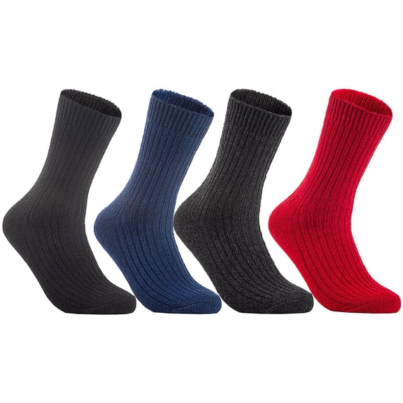 AATMart Men's 4 Pairs Lightweight Wool Crew Socks with Breathable Features  Hiking and Running Socks FS03 Medium Black, Dark Grey, Navy, Red