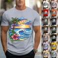 thumbnail image 2 of Yuanlook Men's Hawaiian Beach Palm Tree Wave Floral Graphic Crew Neck Short Sleeve T-Shirt, Soft Stretch Breathable Vacation Casual Basic Top M-XXXL, 2 of 6