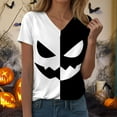 thumbnail image 4 of Halloween T Shirt Women Funny Pumpkin Face Printed Cute Tee Short Sleeve Casual Funny Halloween Party Tops, 4 of 7