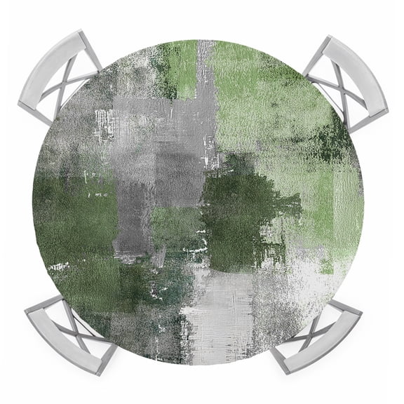 Sage Green Grey Round Tablecloth for 45-54 Inch Tables,Fitted Table Cover with Elastic Edge,Modern Oil Painted Abstract Art Aesthetics Waterproof Outdoor Table Cloth Protector for Patio Garden Dinner