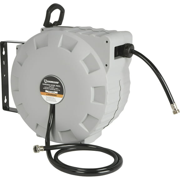 Strongway Retractable Garden Hose Reel with 5/8in. Dia. x 80ft.L Hose, Wall Mount