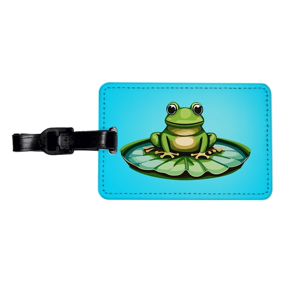 Frog on LiIy Pad Faux Leather Travel Luggage Tag