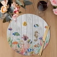 thumbnail image 3 of Seahorse Coastal Round 15 Inch Placemats Set of 6, Nautical Ocean Summer Beach Coral Wooden HeatResistant Non Slip Place Mats for Dining Table, Wipeable Braided Kitchen Table Mats for Housewarming, 3 of 9