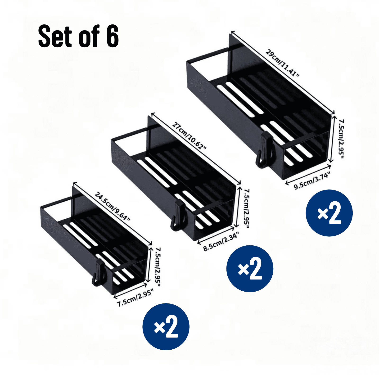 Set of 6 Magnetic Metal Rack for Refrigerator Side Black, Kitchen Storage Shelf with Hooks – Holds Jars, Bottles, Cans – Space-Saving Fridge Organizer