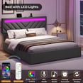 thumbnail image 3 of Afuhokles Full Bed Frame with LED Lights Headboard, 4 Drawers, 2 USB Charging Station, Upholstered Platform Bed, Dark Gray, 3 of 7