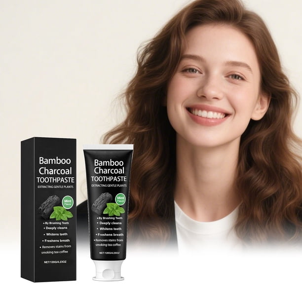 Pasta de dientes quitamanchas de carbón. Blanquea los dientes. Reduce las manchas. Refresca el aliento. Favorece la salud y cuida el esmalte dental. 120 g de pasta de dientes.