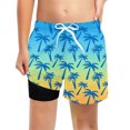 thumbnail image 5 of LIIPEE Boys Girls Swimwear Cartoon Coconut Tree Printed Stretch Elastic Waist Drawstring Swim Trunks Shorts With Liner Big Boys Leisure Weekend Beachwear,Yellow,8-9 Years, 5 of 5