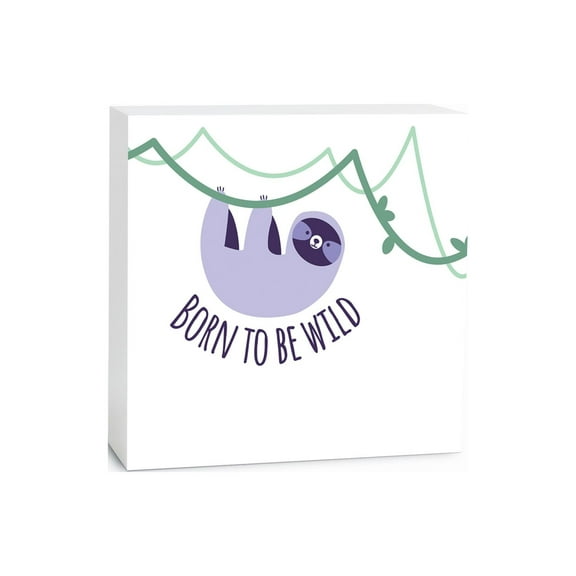 Born To Be Wild Lilac Sloth Green Vine 5 x 5 Wood Tabletop Sign Plaque
