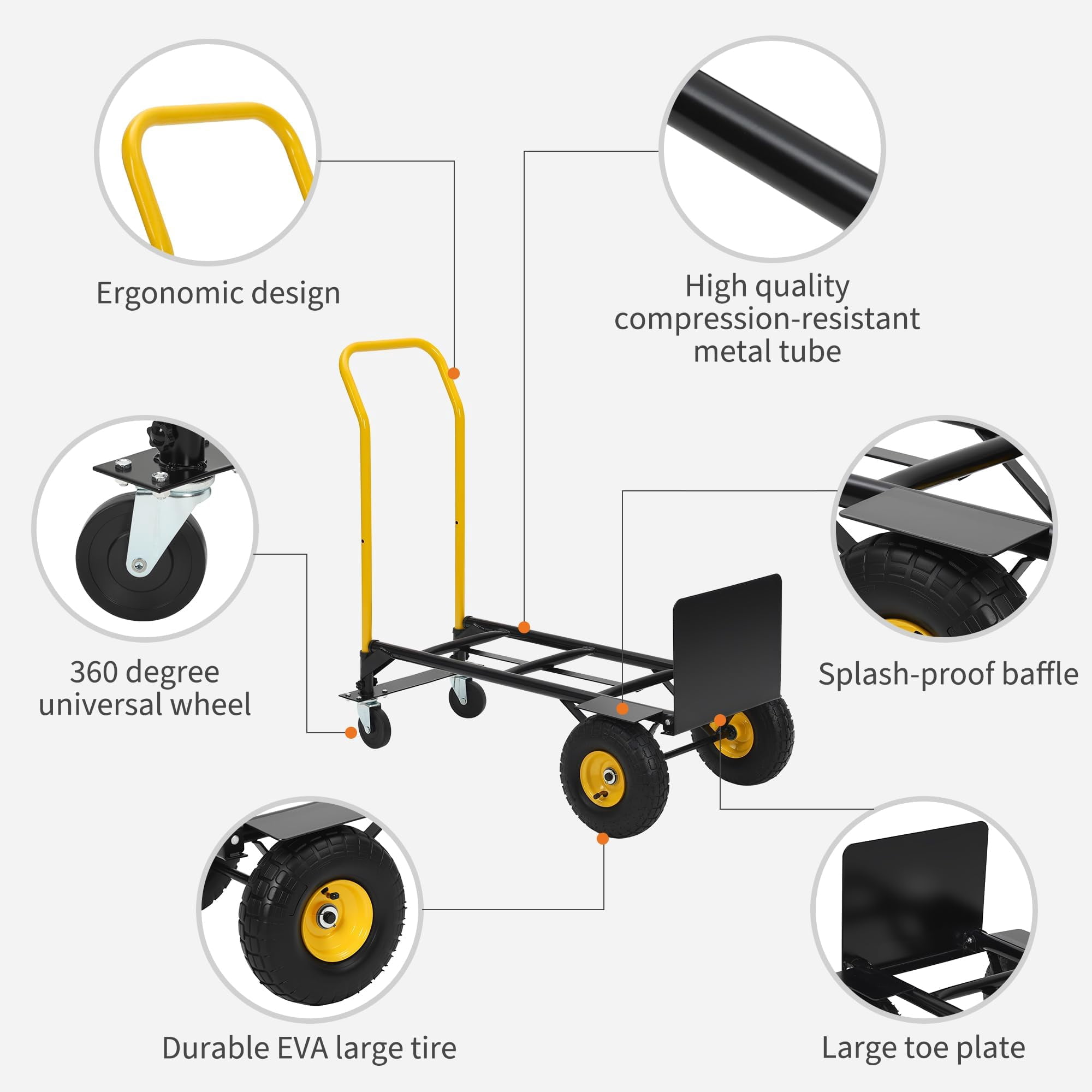 2-in-1 Convertible Hand Truck, 800 lbs Heavy Duty Dolly Cart, Folding Metal Frame with 4 Wheels, Ideal for Moving, Warehouse, Garden and Shopping