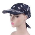 thumbnail image 2 of Vintage Cotton Floral Turban Hat for Women, Sun Protection Headscarf Beanie, Elegant Flower Headwrap for Summer Outings Navy, 2 of 5