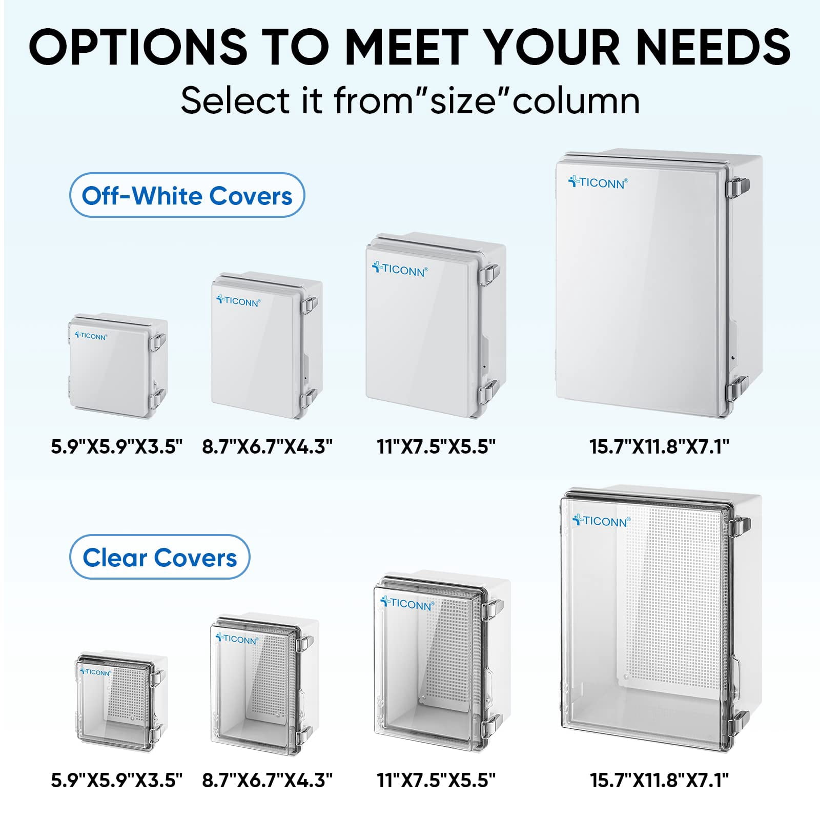 HOMLUX 8.7"x6.7"x4.3" Waterproof Electrical Junction Box, IP67 ABS Plastic Enclosure with Hinged Cover with Mounting Plate, Wall Brackets, Cable Glands