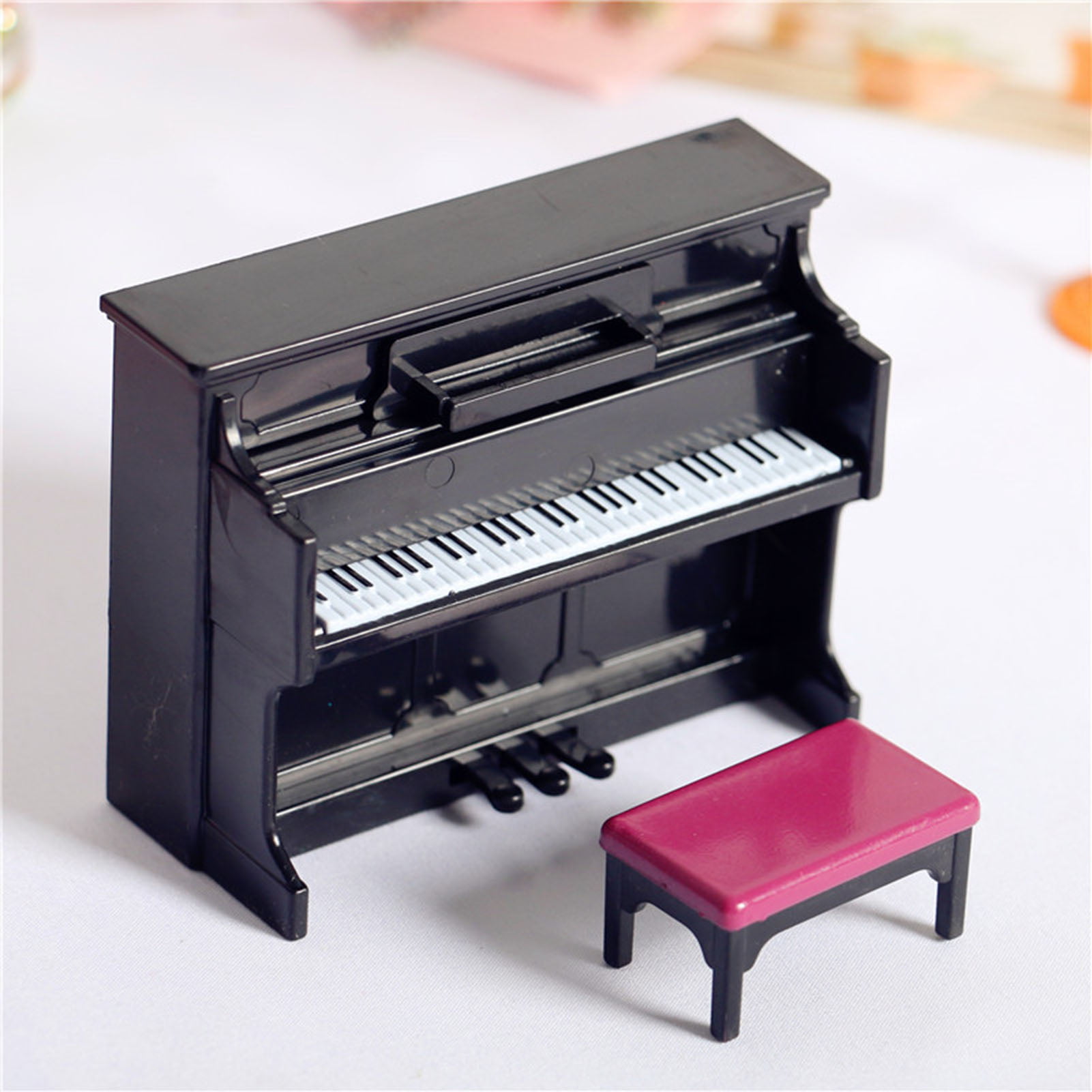 1/24 Scale Dollhouse Miniature Beige Mini Upright Piano with Stool Model 