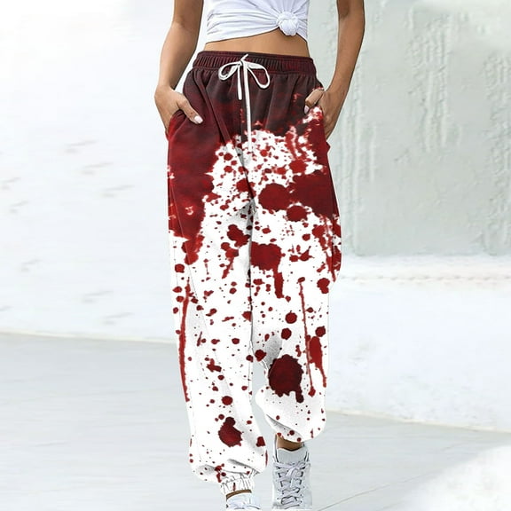 ABPWLY Pants for Women Jogger Pants for Women Casual Tie Dye Print Pocket Sweat Pants Halloween Elastic Waist Drawstring Long Trousers Womens Dress Pants