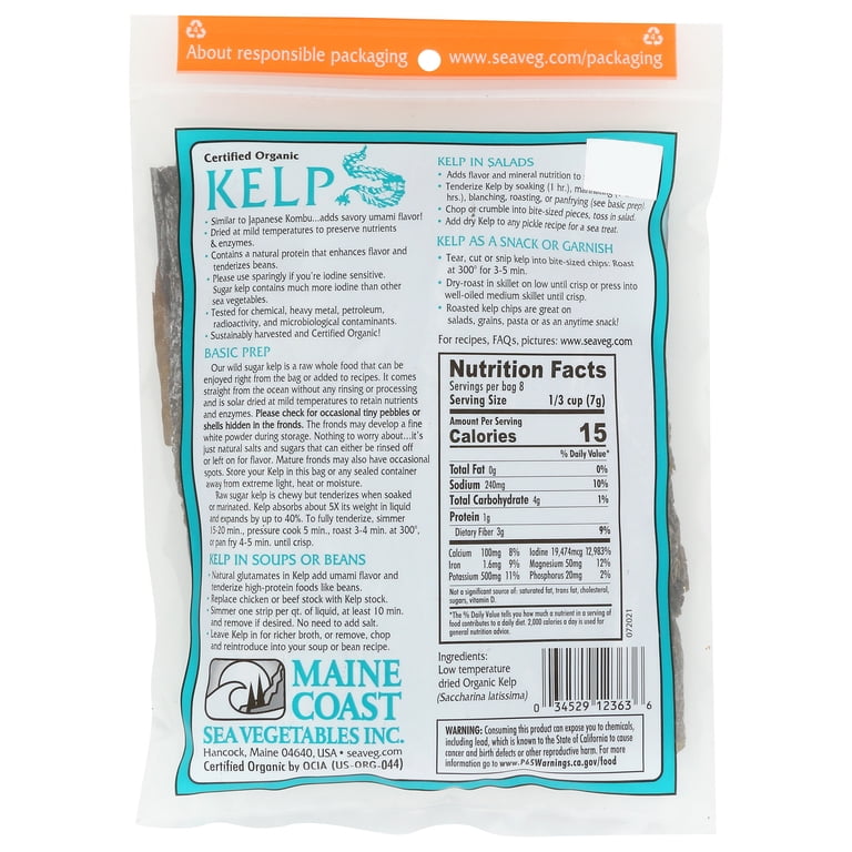 Maine Coast, Wild Atlantic Kombu Kelp, 2oz, Organic Sea Vegetables