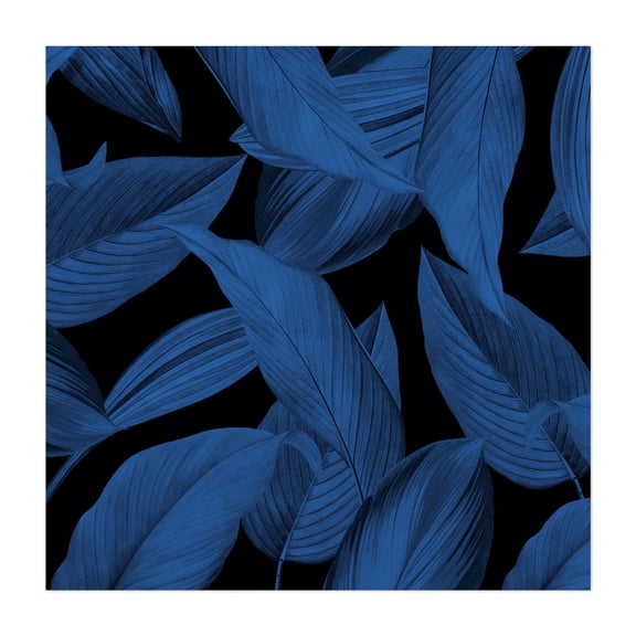 Blue Leaves - Mixed Media Botanical Tropical Floral Nature Pattern Abstract Unframed Wall Art Print 6 x 6 inches