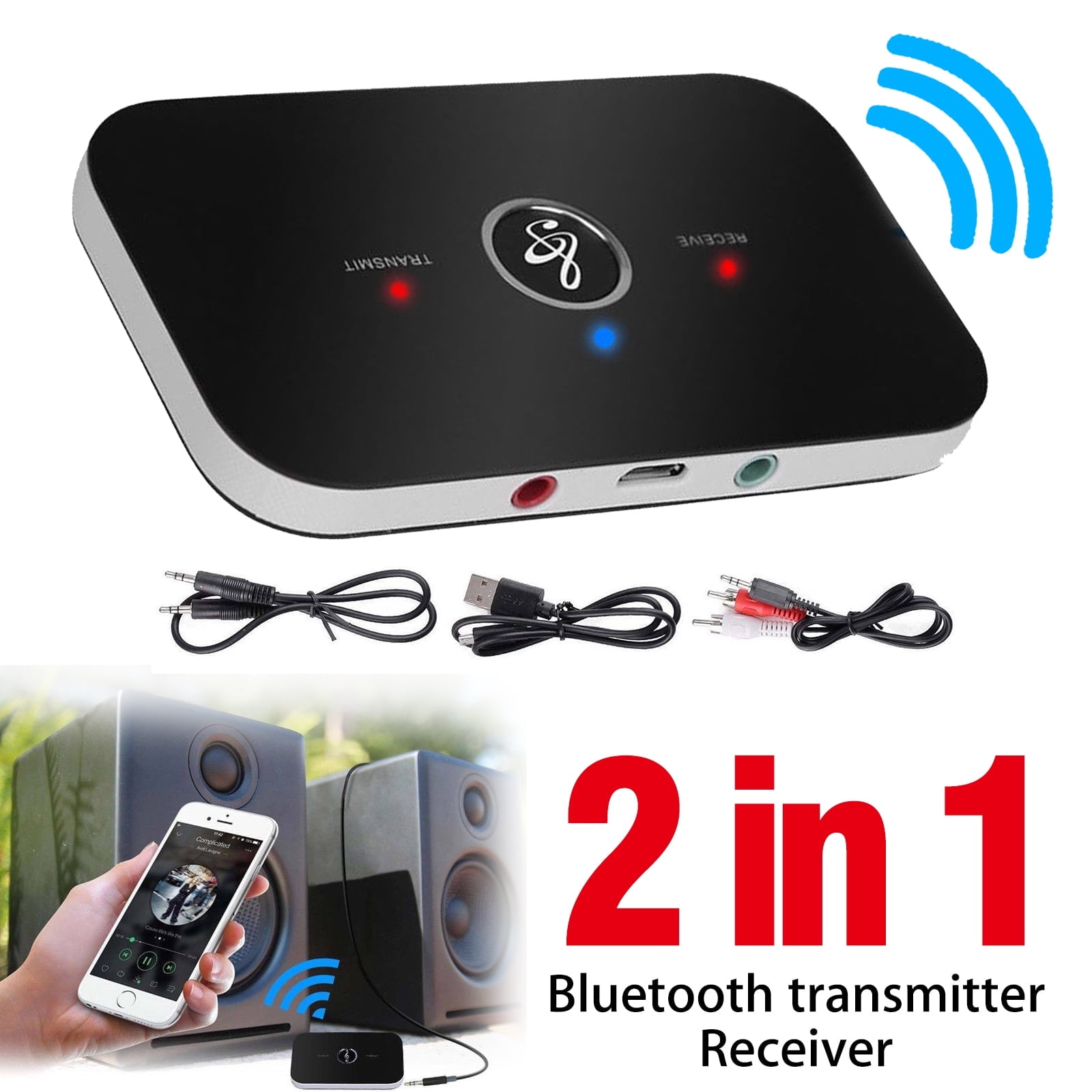 2 in 1 Wireless Bluetooth Transmitter & Receiver A2DP Home TV Stereo Audio Adapter Compatible with TV ,Speaker, PC,CD Player, iPhone, iPod, iPad, Tablets, MP3 Player Or Car Stereo and More