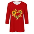 thumbnail image 4 of DDAPJ pyju Sunflower Shirts for Women 3/4 Length Sleeve Crewneck Tops Summer Trendy Casual T-shirt Three Quarter Cute Blouse Birthday Gifts Red M, 4 of 5