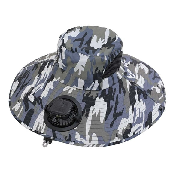 6" Super Wide Brim Sun Solar Fan Hats, Men and Women Bucket Hat 3-Speed for Fishing Hiking Garden Lawn Work Camping Outdoor, USB Solar