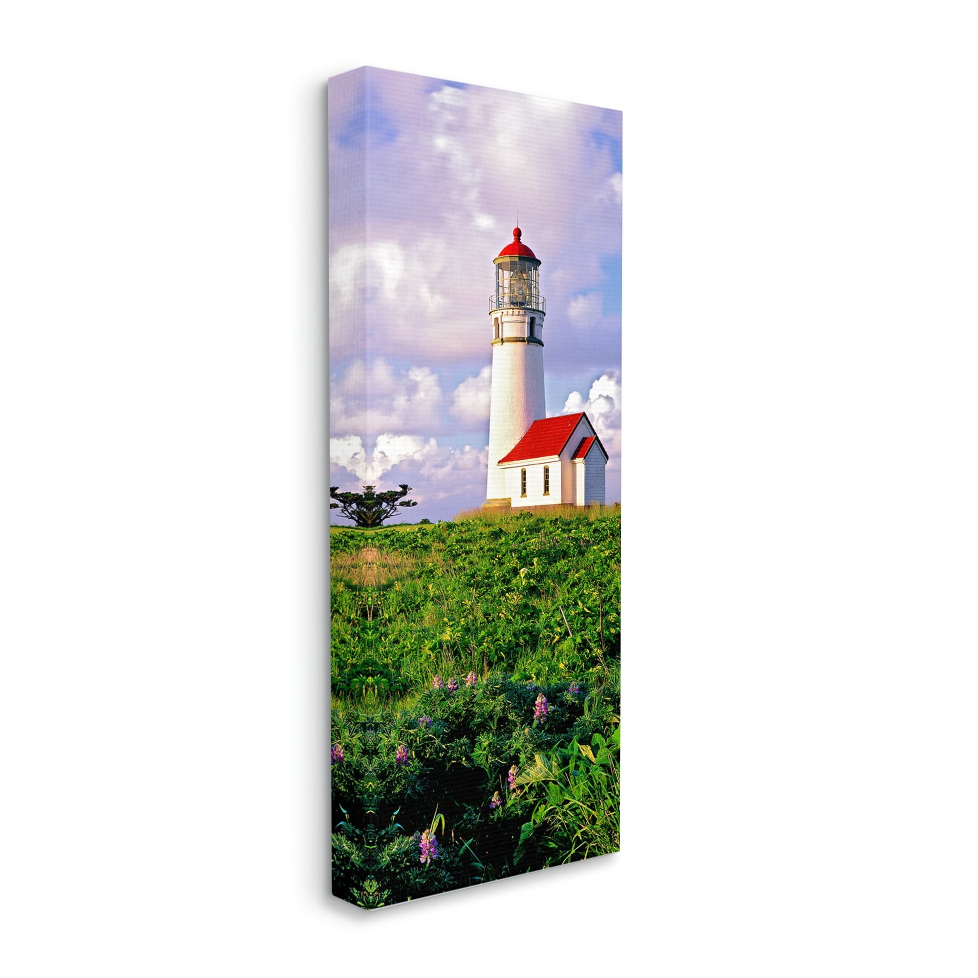 Stupell Industries Coastal Red Lighthouse Lush Garden Coastal Photography Gallery Wrapped Canvas Print Wall Art