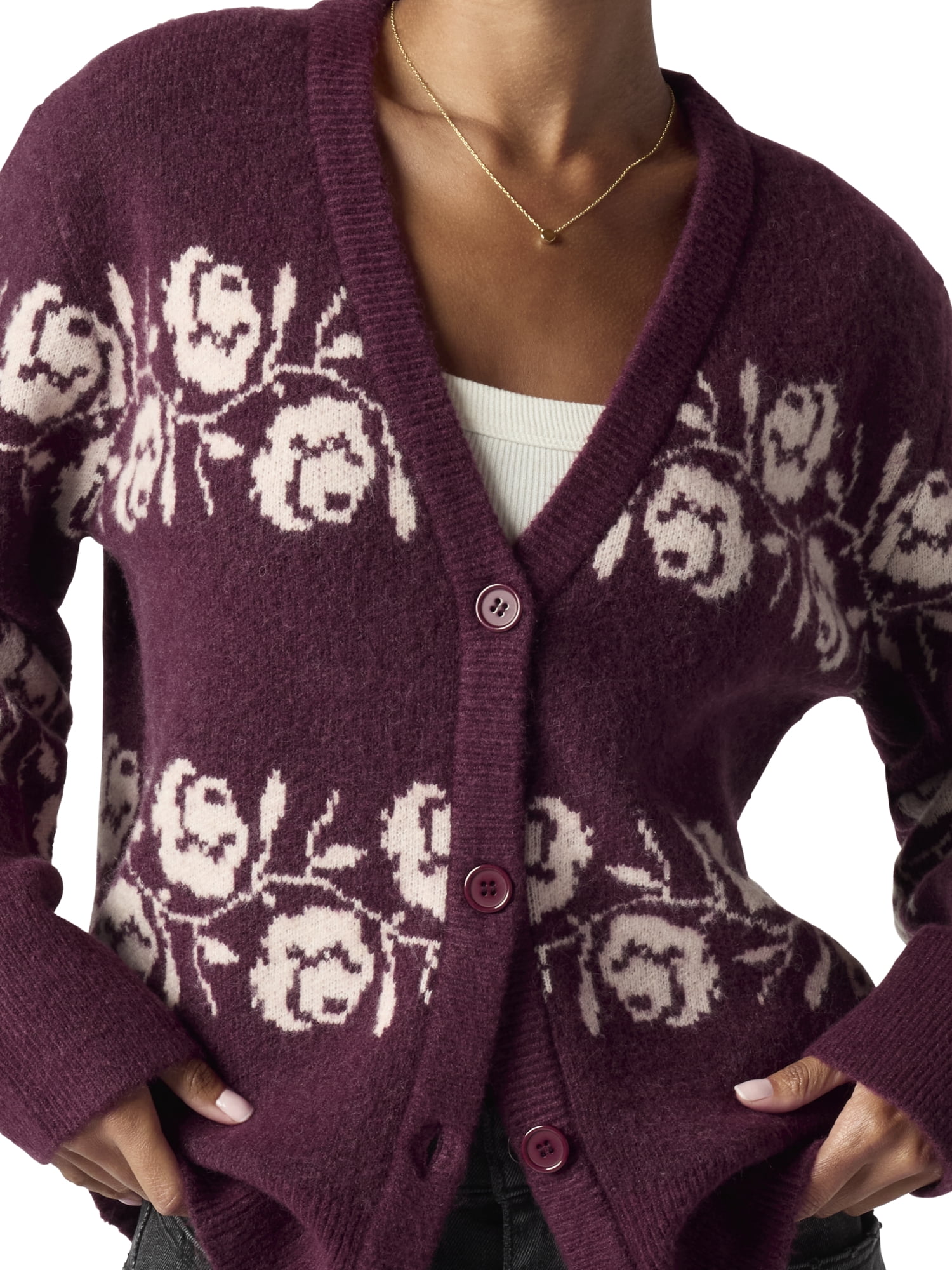 Mills by Millie Bobby Brown Women's Floral Jaquard Sweater Cardigan, Sizes XXS- XXL