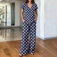 thumbnail image 2 of hoksml Women's Polka Dot 2 Piece Outfit, V Neck Cap Sleeve Top and Elastic Waist Wide Leg Pants Casual Lounge Set, 2 of 6