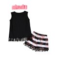 thumbnail image 4 of Mercatoo Toddler Baby Girl Outfits Fringe Tank Top+Tassel Shorts+ Headband 3 𝐏iece Set Kids Girls Summer Holiday Clothes, 4 of 8