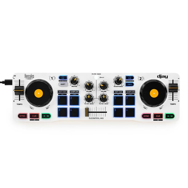 Hercules DJControl Mix - Bluetooth Wireless DJ Controller for Smartphones (iOS and Android) - dJay app - 2 Decks, White