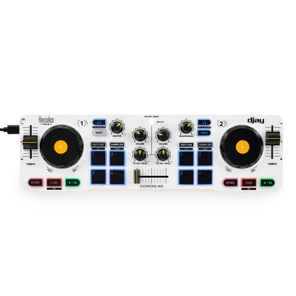 Hercules DJControl Mix - Bluetooth Wireless DJ Controller for Smartphones (iOS and Android) - dJay app - 2 Decks, White