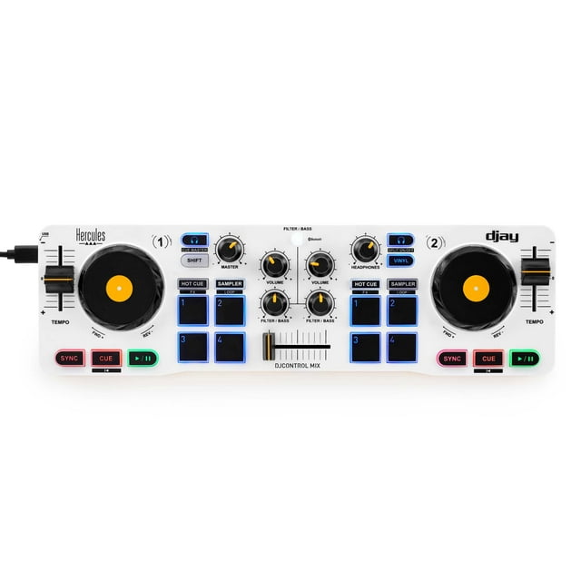 Hercules DJControl Mix - Bluetooth Wireless DJ Controller for Smartphones (iOS and Android) - dJay app - 2 Decks, White